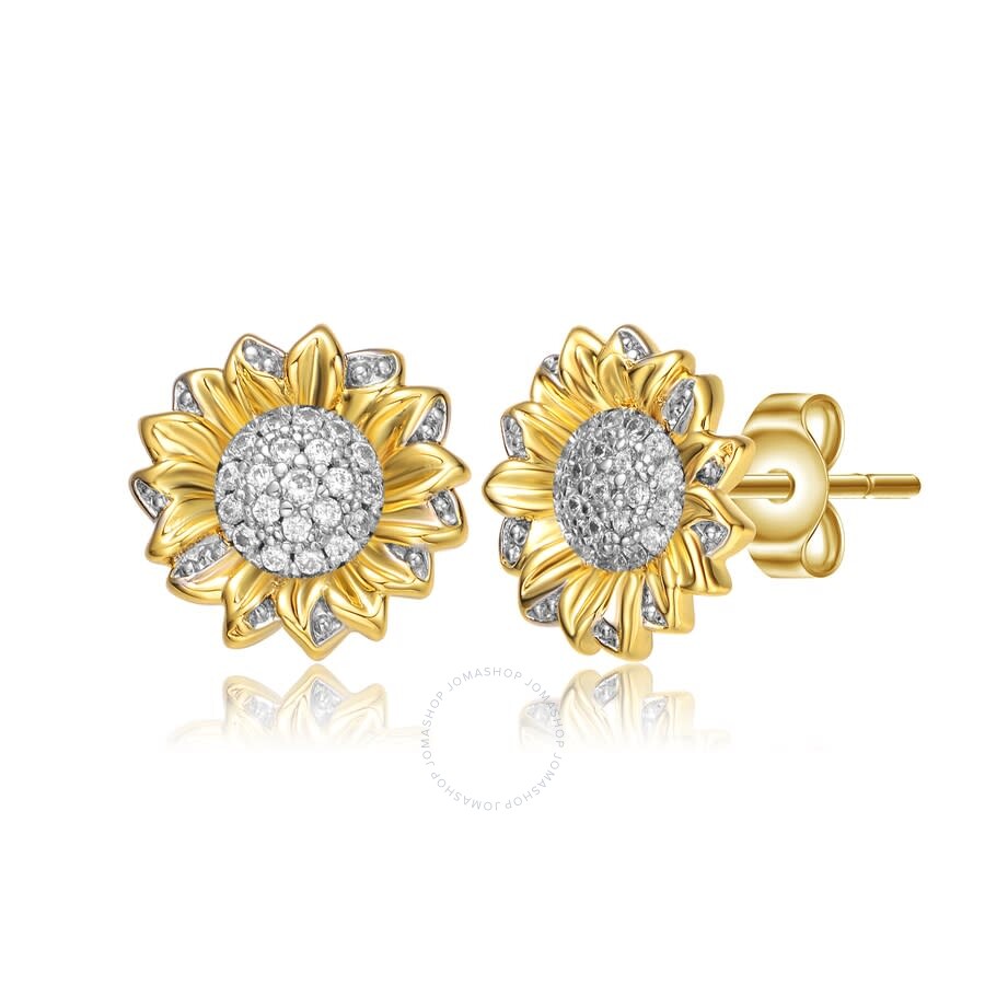Rachel Glauber Rhodium And 14k Gold Plated Cubic Zirconia Stud Earrings In Two-tone