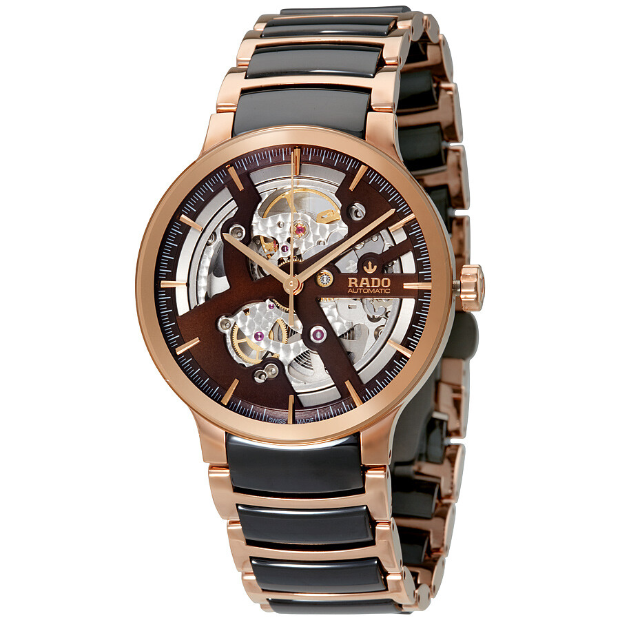 Shop Rado Centrix Automatic Brown Skeleton Dial Men's Watch R30181312 In Brown / Gold / Gold Tone / Rose / Rose Gold / Rose Gold Tone / Skeleton