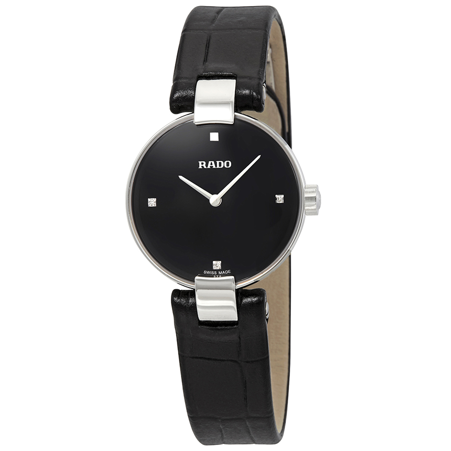 Rado Coupole Quartz Black Dial Black Leather Ladies Watch R22854705