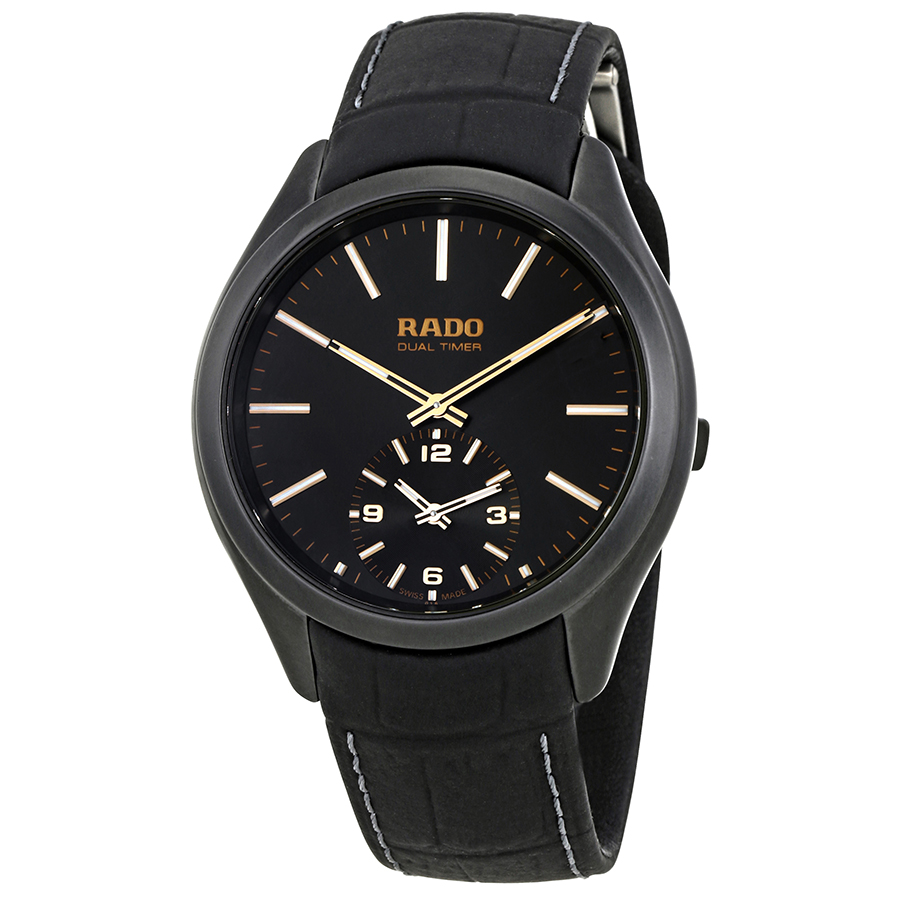 Rado Hyperchrome Dual Timer Black Dial Leather Men's Watch R32104165