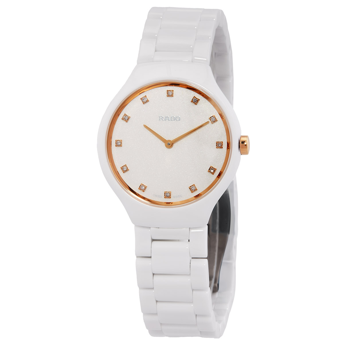 Rado True Round Thinline Quartz Diamond White Dial Ladies Watch R27958722