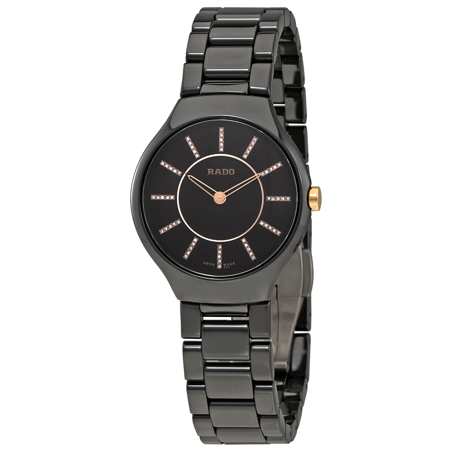 RadoTrue Black Dial Diamond Markers Ladies Ceramic Watch R27742702