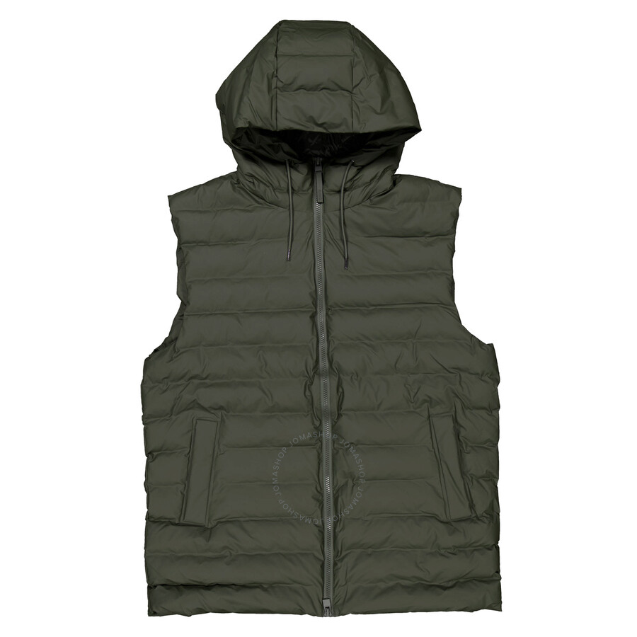 Rains Adjustable Hood Drawstring Sleeveless Jacket In Green