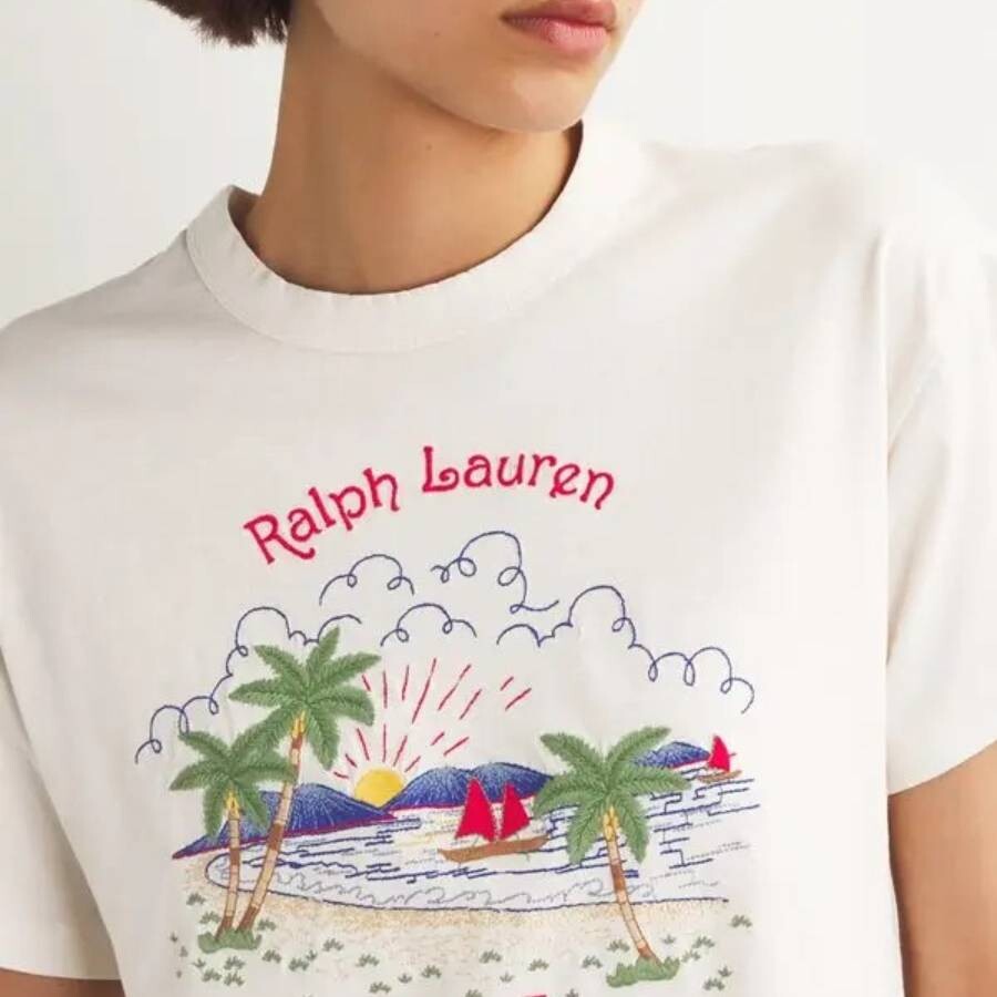 Polo Ralph Lauren Ralph Lauren Cotton-linen Embroidered Beach T-shirt In Neutral