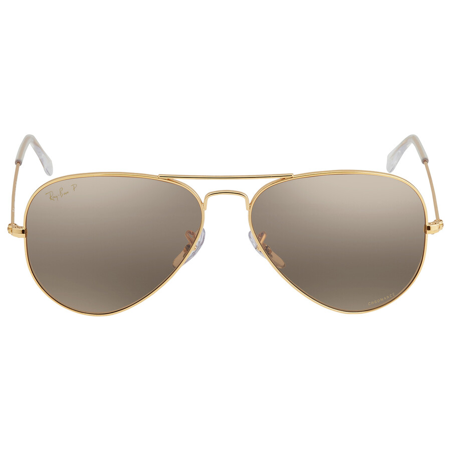 Ray Ban Aviator Chromance Polarized Silver/brown Unisex Sunglasses Rb3025 9196g5 58 In Gold / Silver