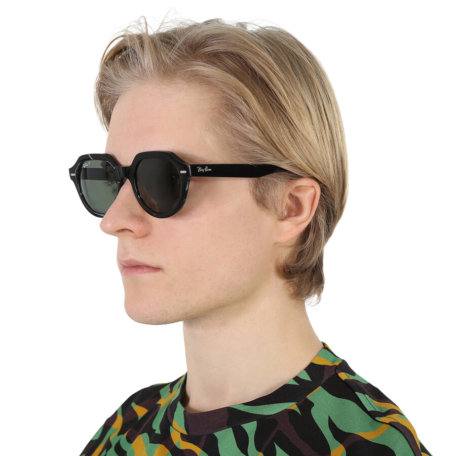 Ray Ban Gina Polarized Green Square Unisex Sunglasses Rb4399 901/58 53 In Black / Green