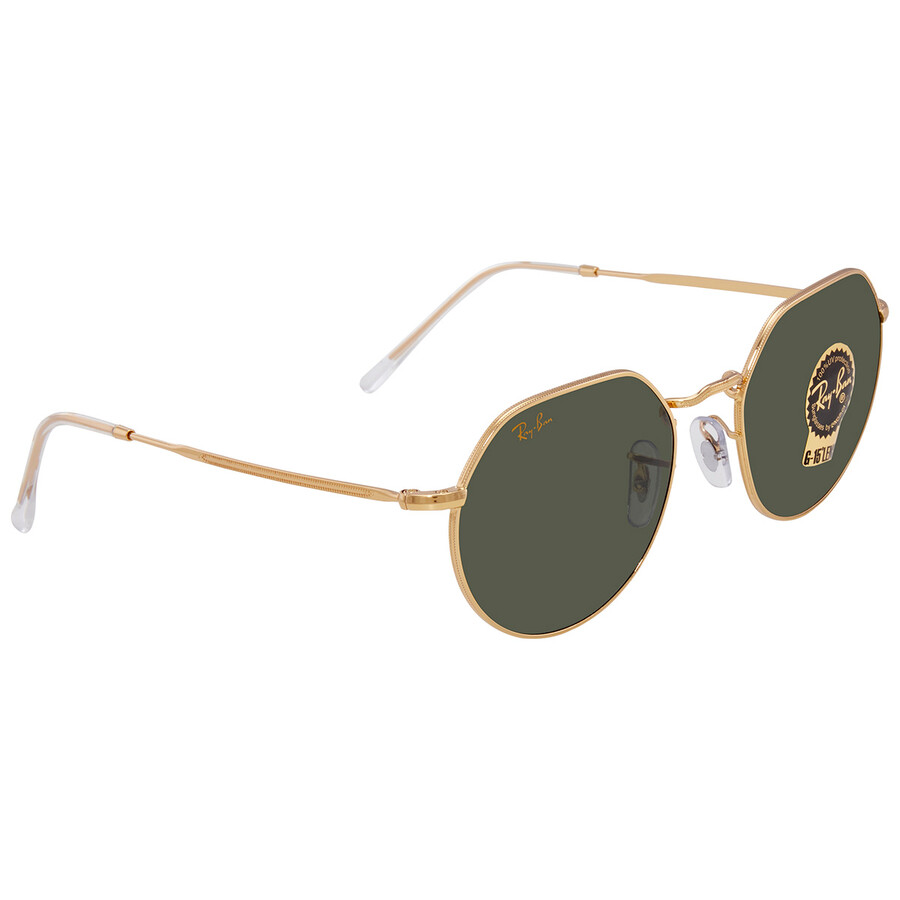 Ray Ban Jack Green Geometric Unisex Sunglasses Rb3565 919631 53 In Polished Gold
