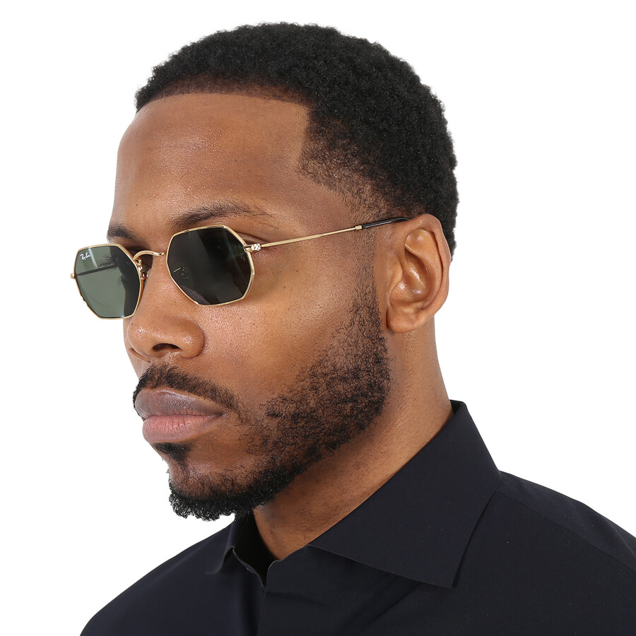 Ray Ban Octagonal Metal Sunglasses In Gold / Green