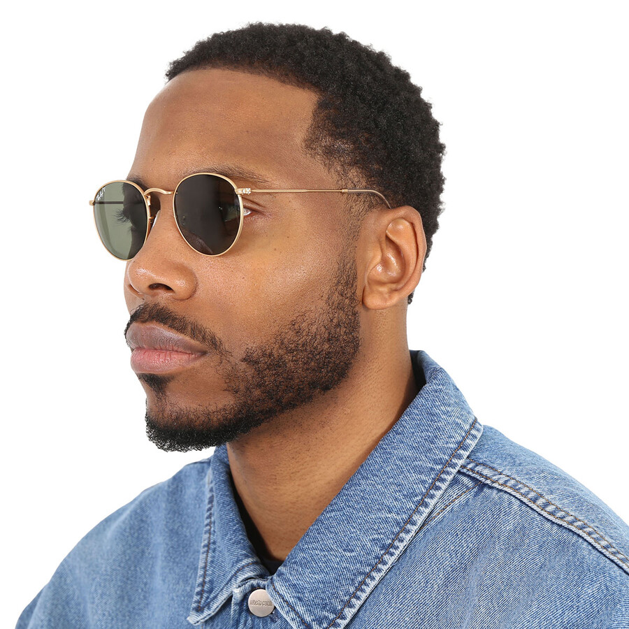 Ray Ban Round Metal Polarized Green Unisex Sunglasses Rb3447 112/58 50 In Gold / Green