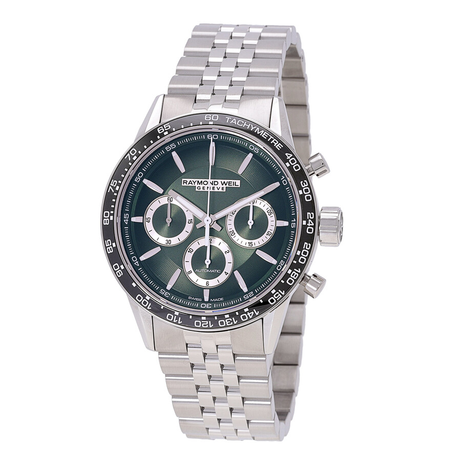 Shop Raymond Weil Freelancer Chronograph Automatic Green Dial Men's Watch 7741-st7-52021