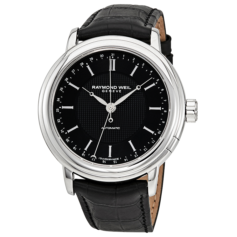 Raymond Weil Maestro Automatic Black Dial 38 Hour Power Reserve Black Leather Men's Watch 2851-STC-20001