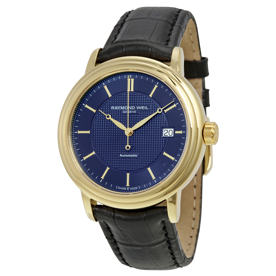 Raymond Weil Maestro Blue Dial Black Leather Men's Watch 2837-PC-50001