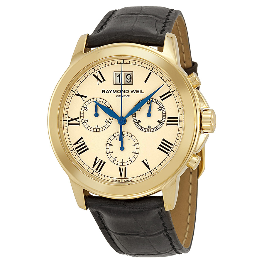Raymond Weil Tradition Beige Dial Black Leather Men's Watch 4476-PC-00800