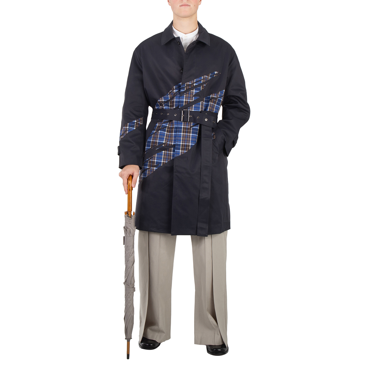 4032 Navy-Multi Colour Check Coat main image 1