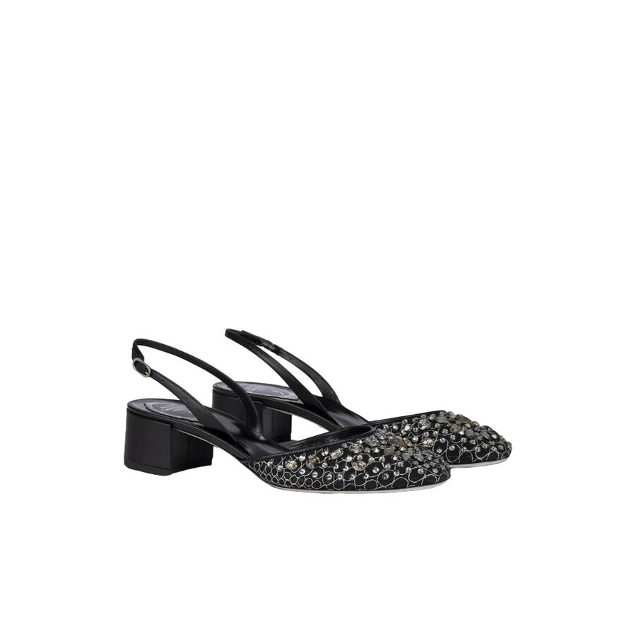 René Caovilla Rene Caovilla Black Cinderella 40 Crystal Slingback Pumps In Multi