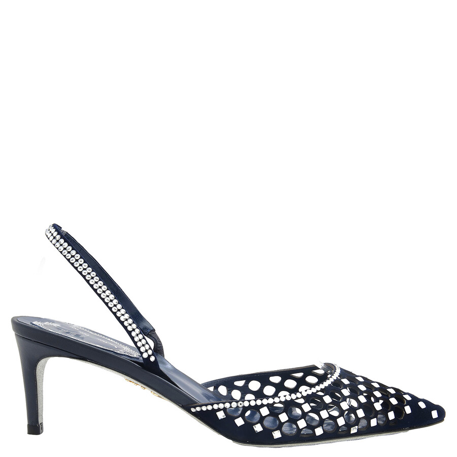 René Caovilla Rene Caovilla Carrie Crystal Embellished Slingback Pumps In Blue