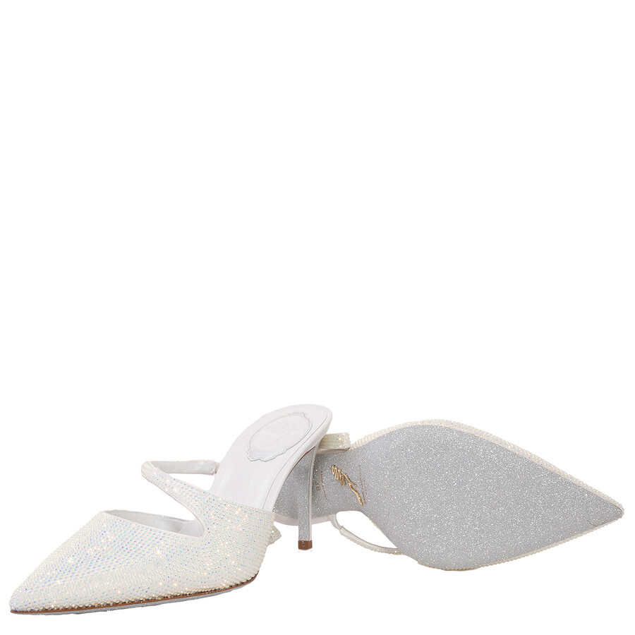 René Caovilla Rene Caovilla Crystal-embellished Satin Mules In White