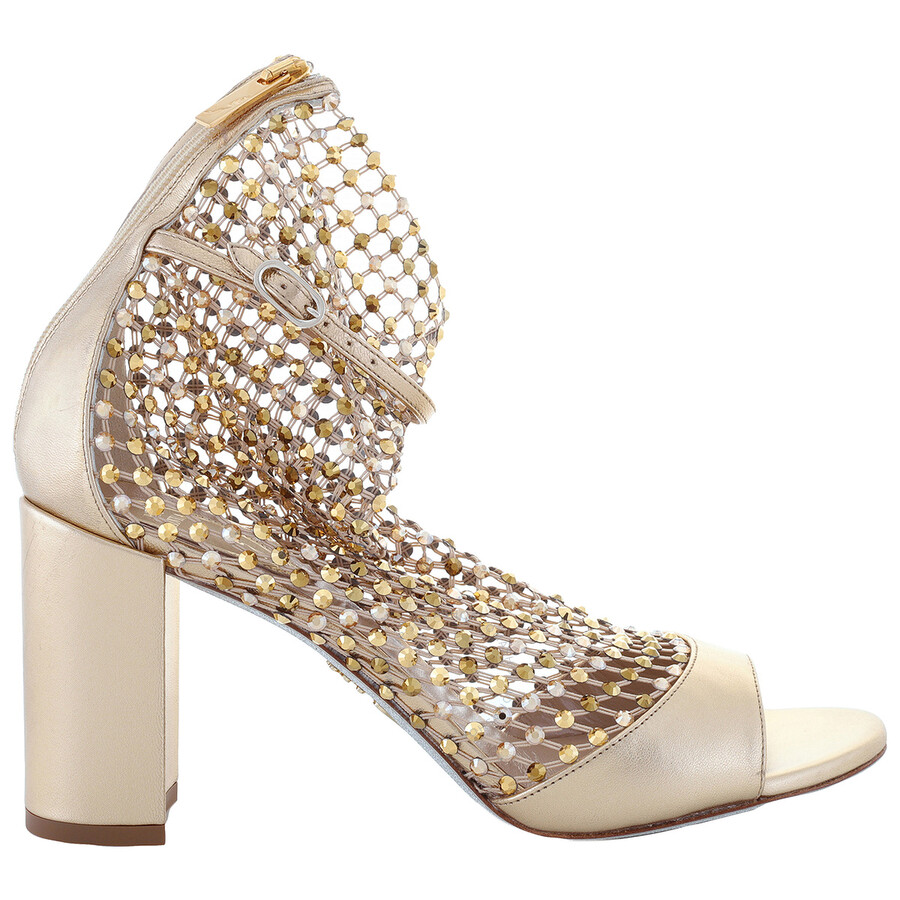René Caovilla Rene Caovilla Gold Galaxia 80 Jeweled Sandals In Gold Tone
