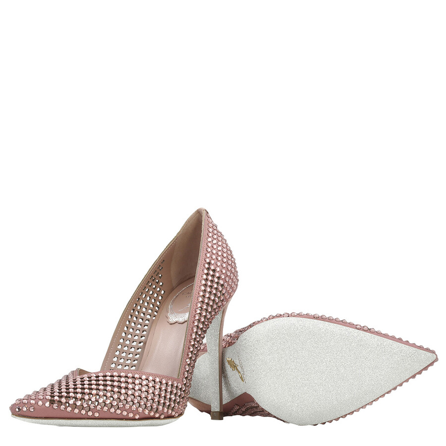 René Caovilla Rene Caovilla Ladies Blush Crystal Pointed-toe Pumps In Pink