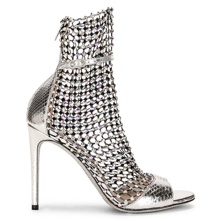 René Caovilla Rene Caovilla Ladies Galaxia Rhinestone Mesh Sandals In Silver Tone