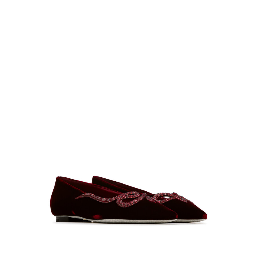 René Caovilla Rene Caovilla Rubino Velvet Morgana Embellished Ballet Flats