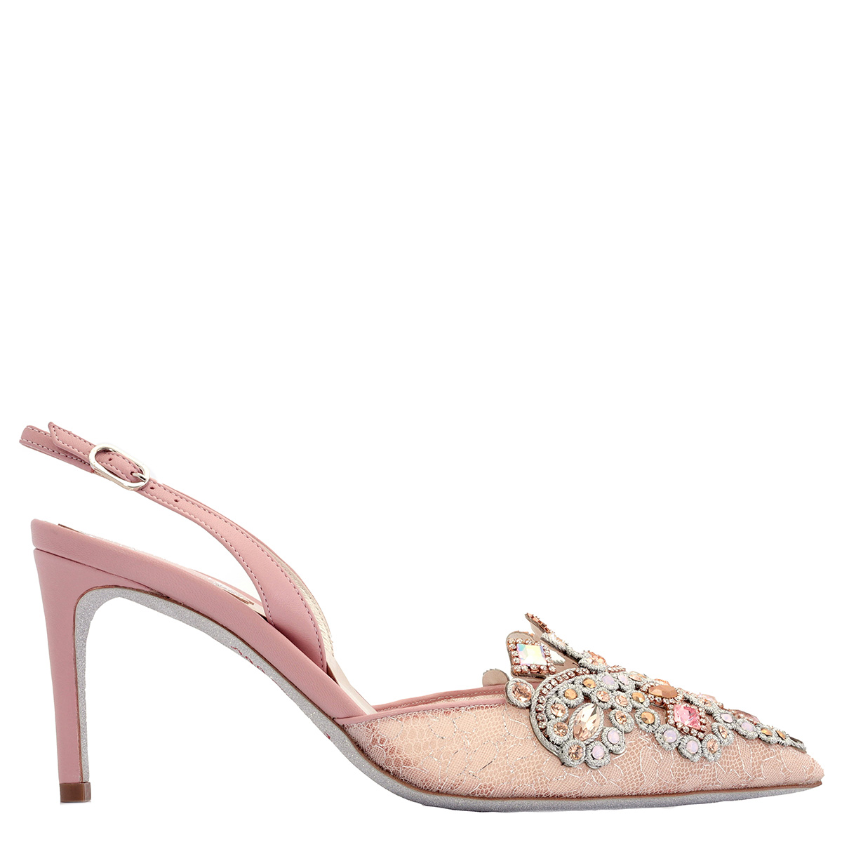 Rene Caovilla Veneziana 75 Lace Pointed-Toe Slingback Pumps, Brand