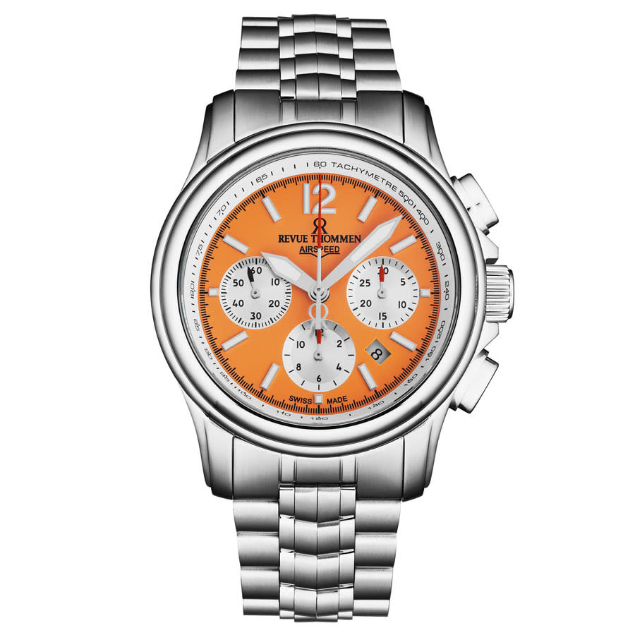 Revue Thommen Air Speed Chronograph Automatic Orange Dial Men's Watch 16041.6439