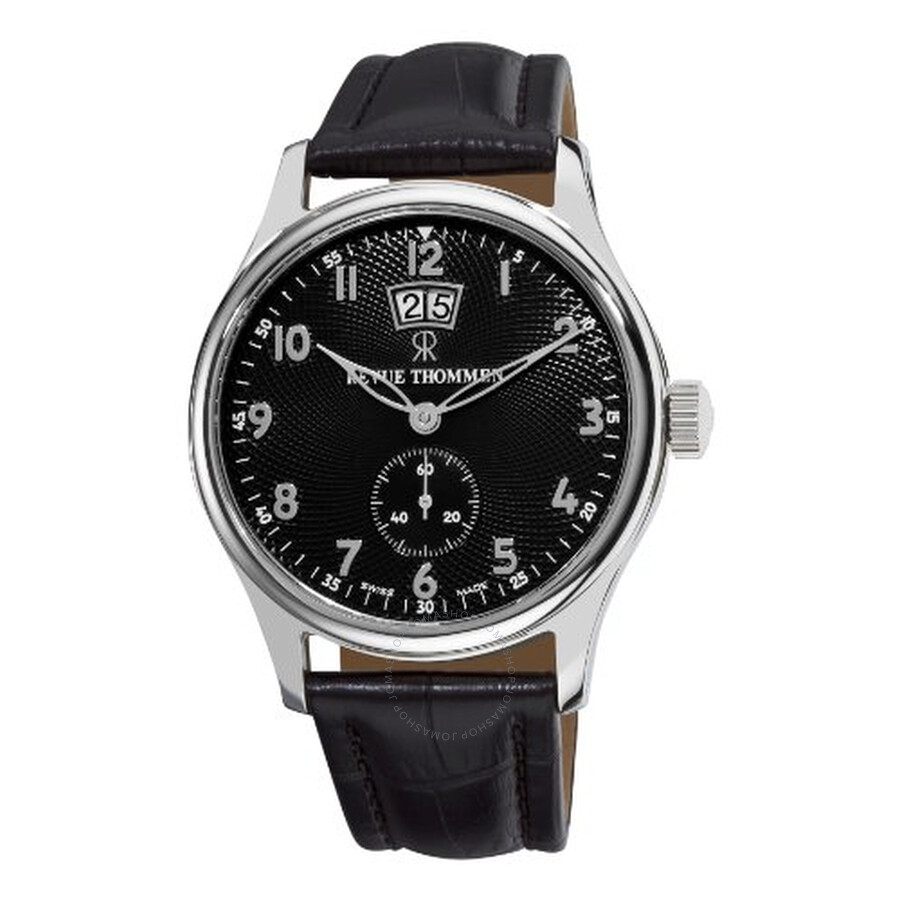 automatic black dial black leather strap mens watch