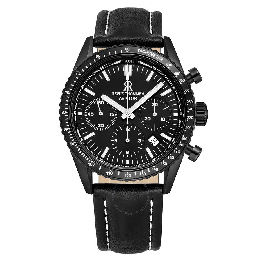 Revue Thommen Aviator Chronograph Automatic Black Dial Men's Watch 17000.6577 In Black