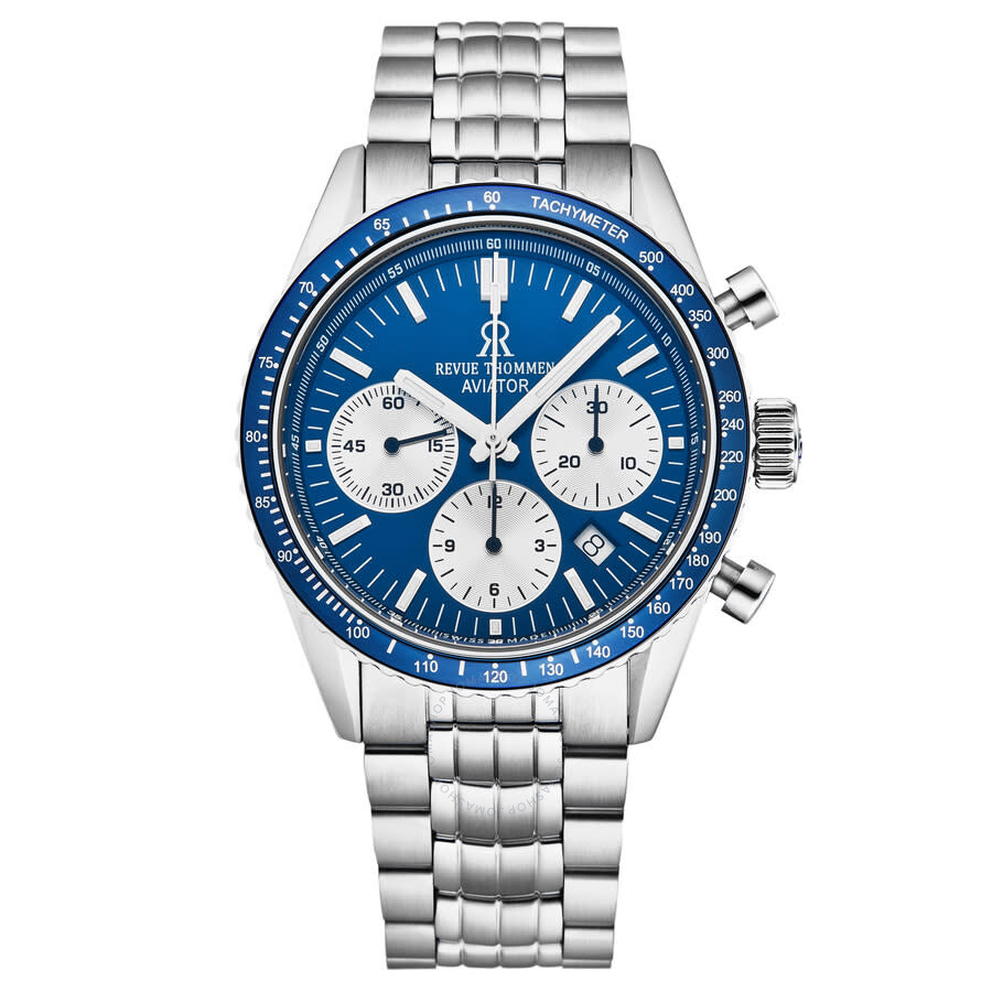 Revue Thommen Aviator Chronograph Automatic Blue Dial Men's Watch Gift Set With Pen 17000.6135 In Blue / Silver