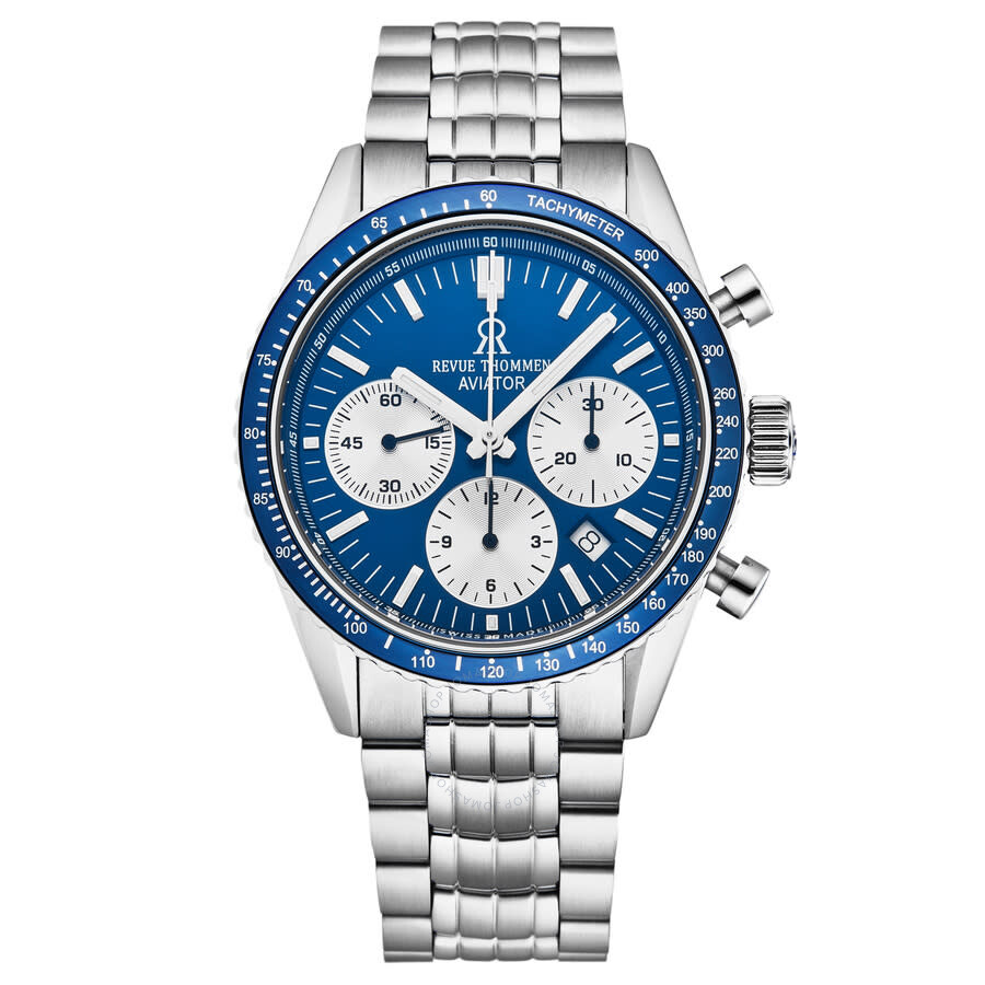 Shop Revue Thommen Aviator Chronograph Automatic Blue Dial Men's Watch Gift Set With Pen 17000.6135 In Blue / Silver