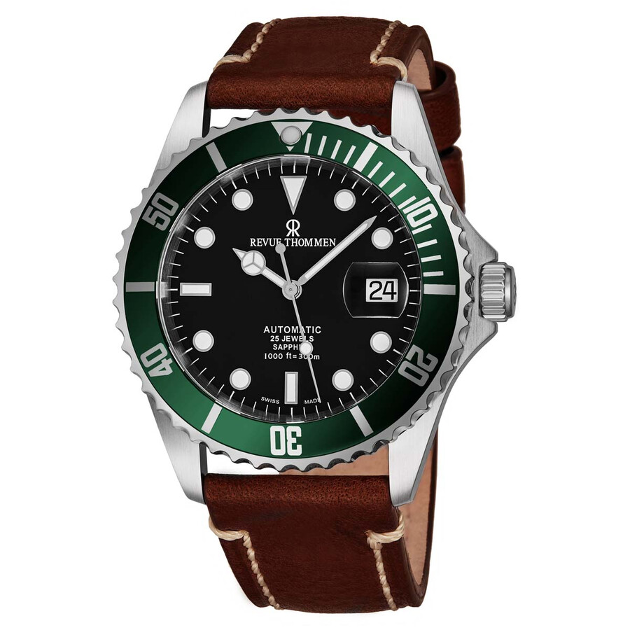 Revue Thommen Diver Automatic Black Dial Men's Watch 17571.2534 In Black / Brown / Green