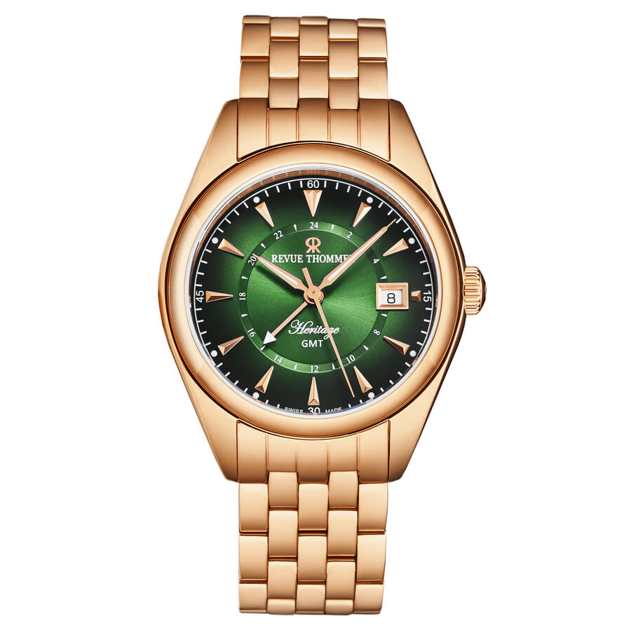 Revue Thommen Heritage Automatic Green Dial Men's Watch 21010.2364 In Gold Tone / Green / Rose / Rose Gold Tone