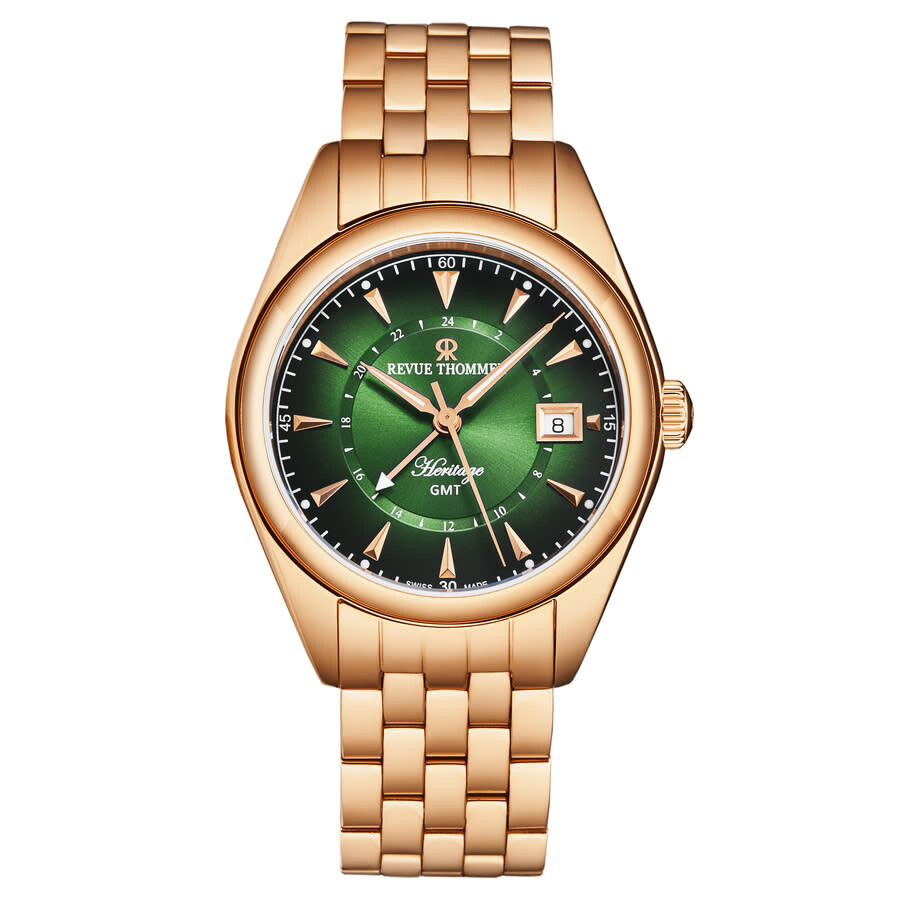 Shop Revue Thommen Heritage Automatic Green Dial Men's Watch 21010.2364 In Gold Tone / Green / Rose / Rose Gold Tone