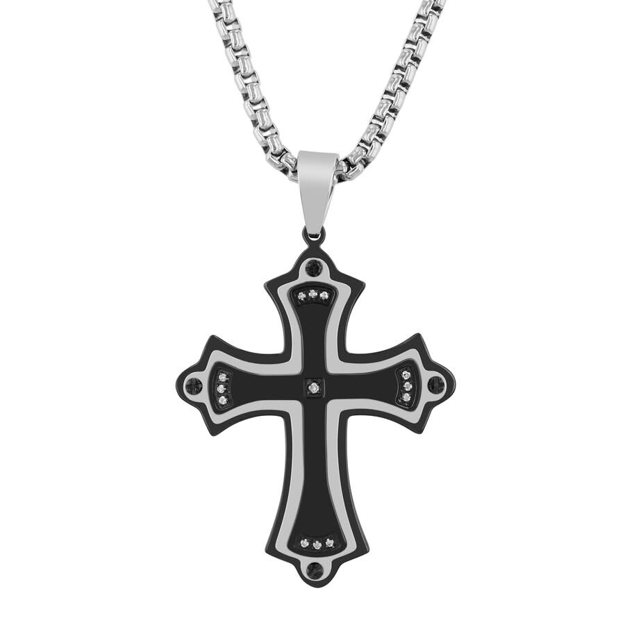 Shop Robert Alton .07ctw Diamond Stainless Steel With Black And White Finish Men's Cross Pendant In Two-tone