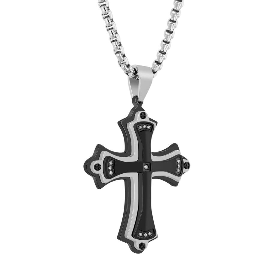 Shop Robert Alton .07ctw Diamond Stainless Steel With Black And White Finish Men's Cross Pendant In Two-tone