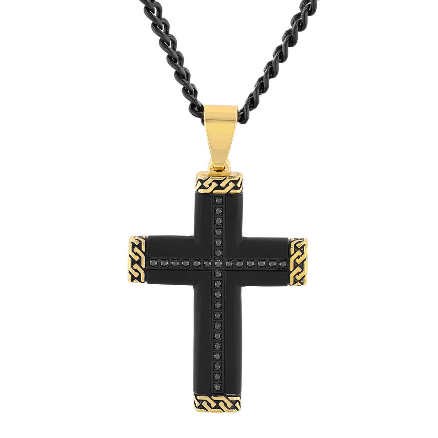 Robert Alton 1 / 4ctw Black Diamond Stainless Steel With Black Finish With Yellow Cross Pendant In Black