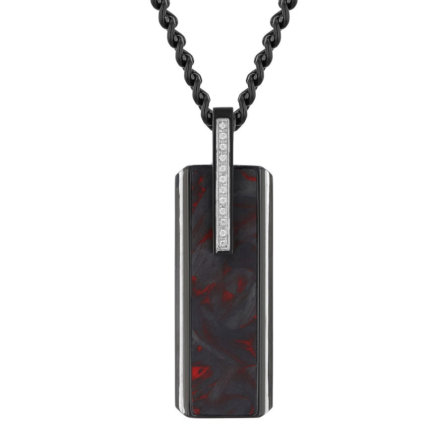 Robert Alton 1/10ctw Diamond Stainless Steel With Black Finish & Red Forged Carbon Fiber Pendant