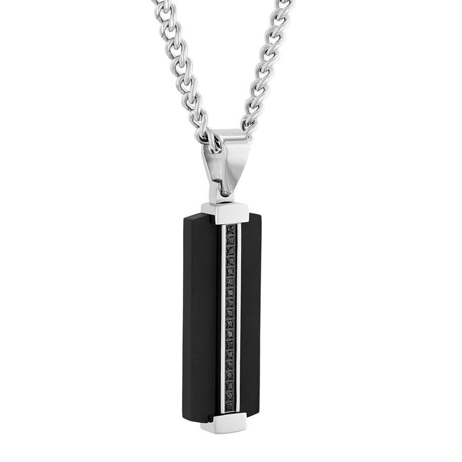 Robert Alton 1/10ctw Diamond Stainless Steel With Black & White Finish Dog Tag Pendant In Two-tone