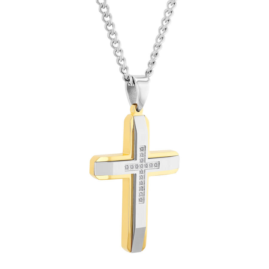 Robert Alton 1/10ctw Diamond Stainless Steel With Yellow Finish Cross Pendant In White