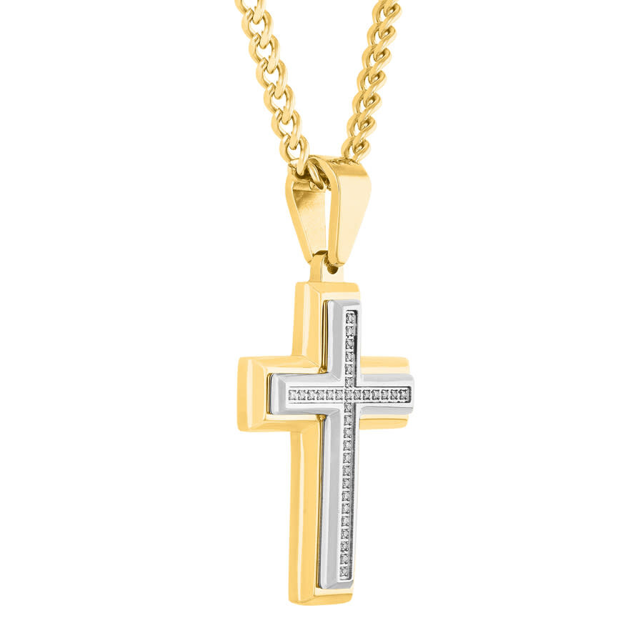 Robert Alton 1/10ctw Diamond Stainless Steel With Yellow Finish Cross Pendant In Yellow