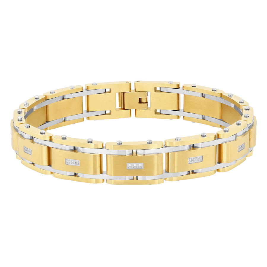 Robert Alton 1/10ctw Diamond Stainless Steel With Yellow Finish Men's Link Bracelet In Yellow