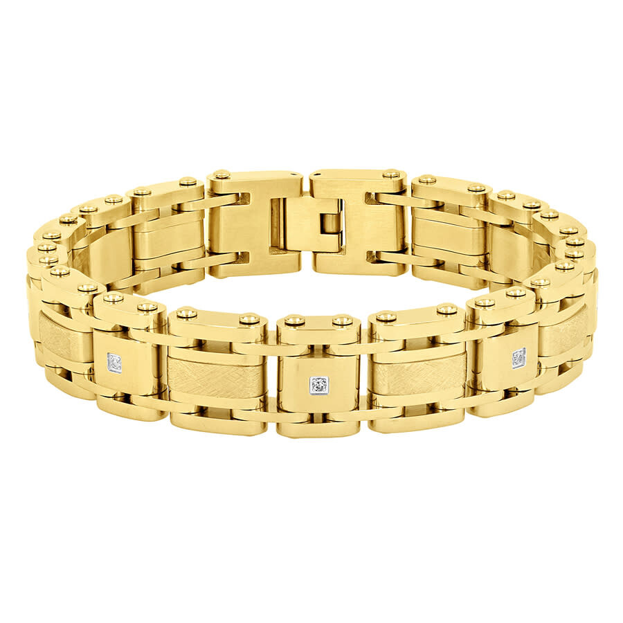 Robert Alton 1/10ctw Diamond Stainless Steel With Yellow Finish Men's Link Bracelet In Yellow