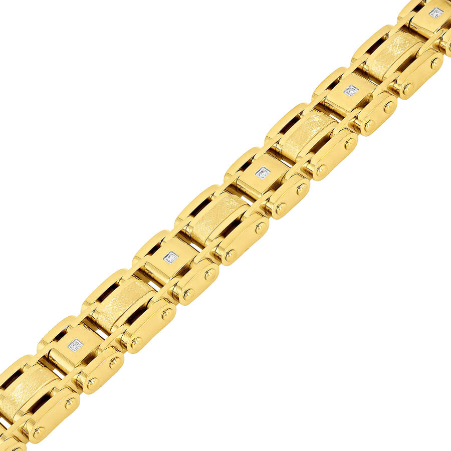 Robert Alton 1/10ctw Diamond Stainless Steel With Yellow Finish Men's Link Bracelet In Yellow