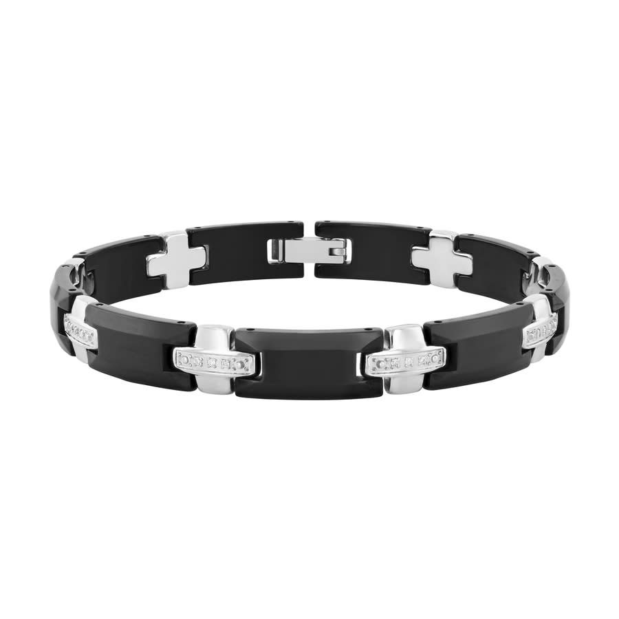 Robert Alton .12 Ctw Black And White Men's Stainless Steel Bracelet With Diamonds In Two Tone