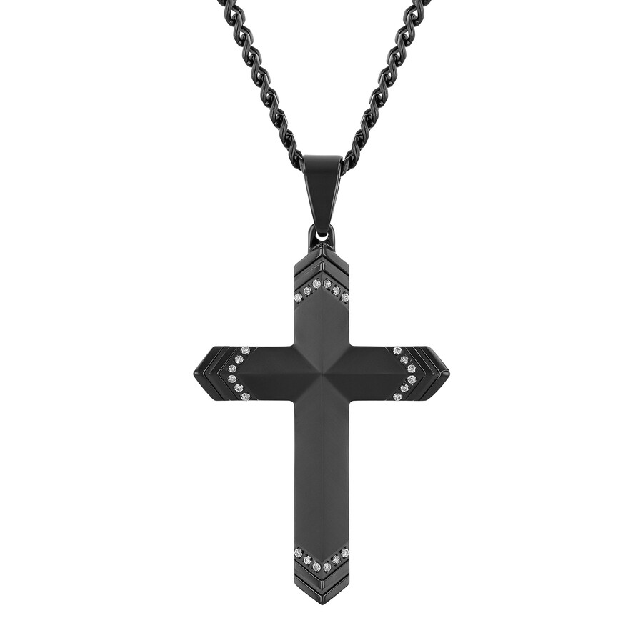 Robert Alton .12 CTW Black Stainless Steel Men's Diamond Cross Necklace