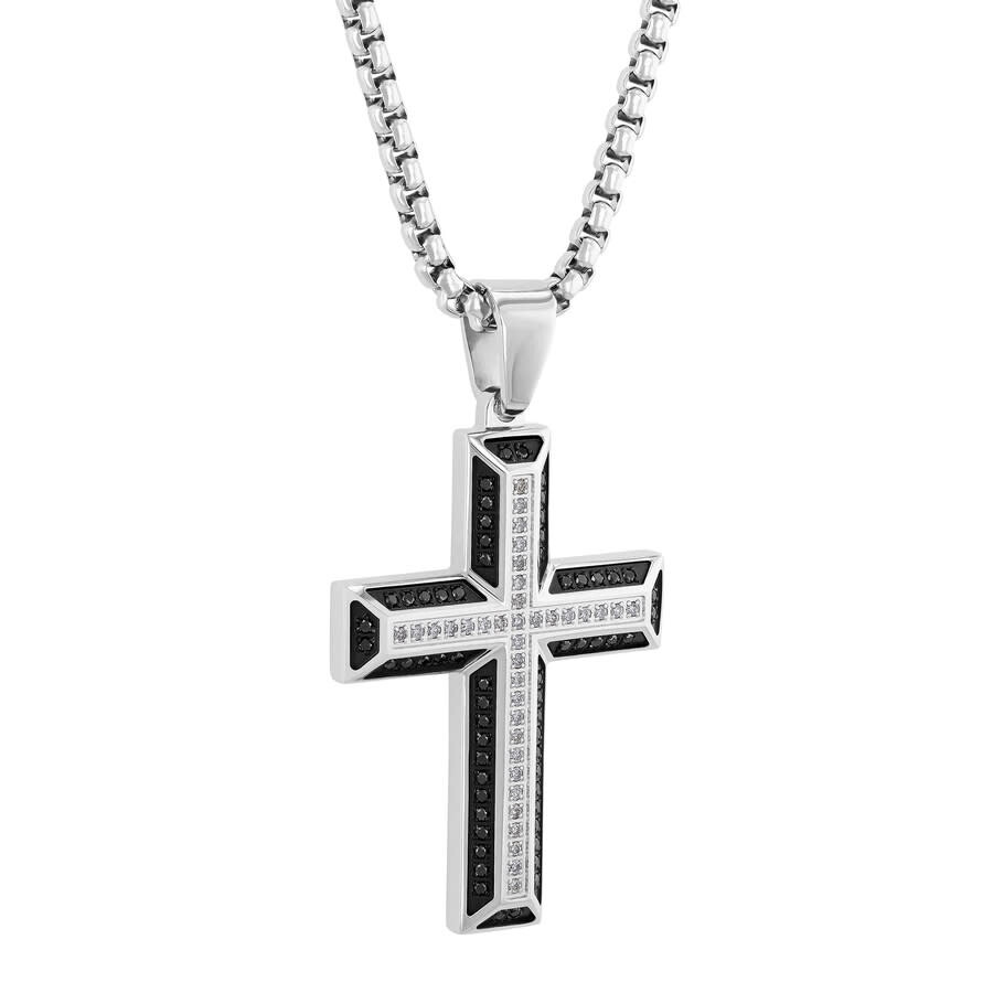 Robert Alton 1/2ctw Black Diamond And White Diamond Stainless Steel Cross Pendant In Two-tone