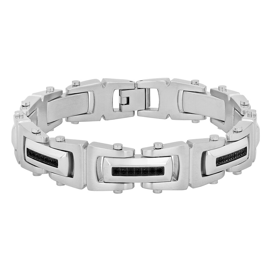 Robert Alton 1/2CTW Black Diamond Stainless Steel Men's Link Bracelet