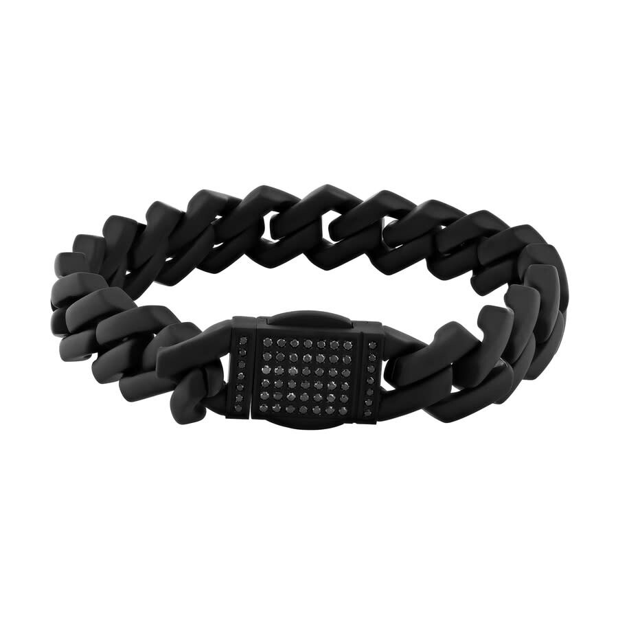 Robert Alton 1/2ctw Black Diamond Stainless Steel With Matte Black Finish Men's Link Bracelet In Black