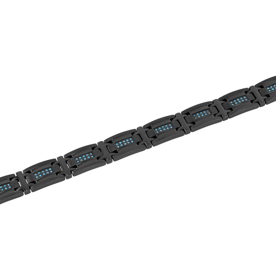 Robert Alton 1/2ctw Blue Diamond Stainless Steel Double Row With Black Finish Men's Link Bracelet In Black